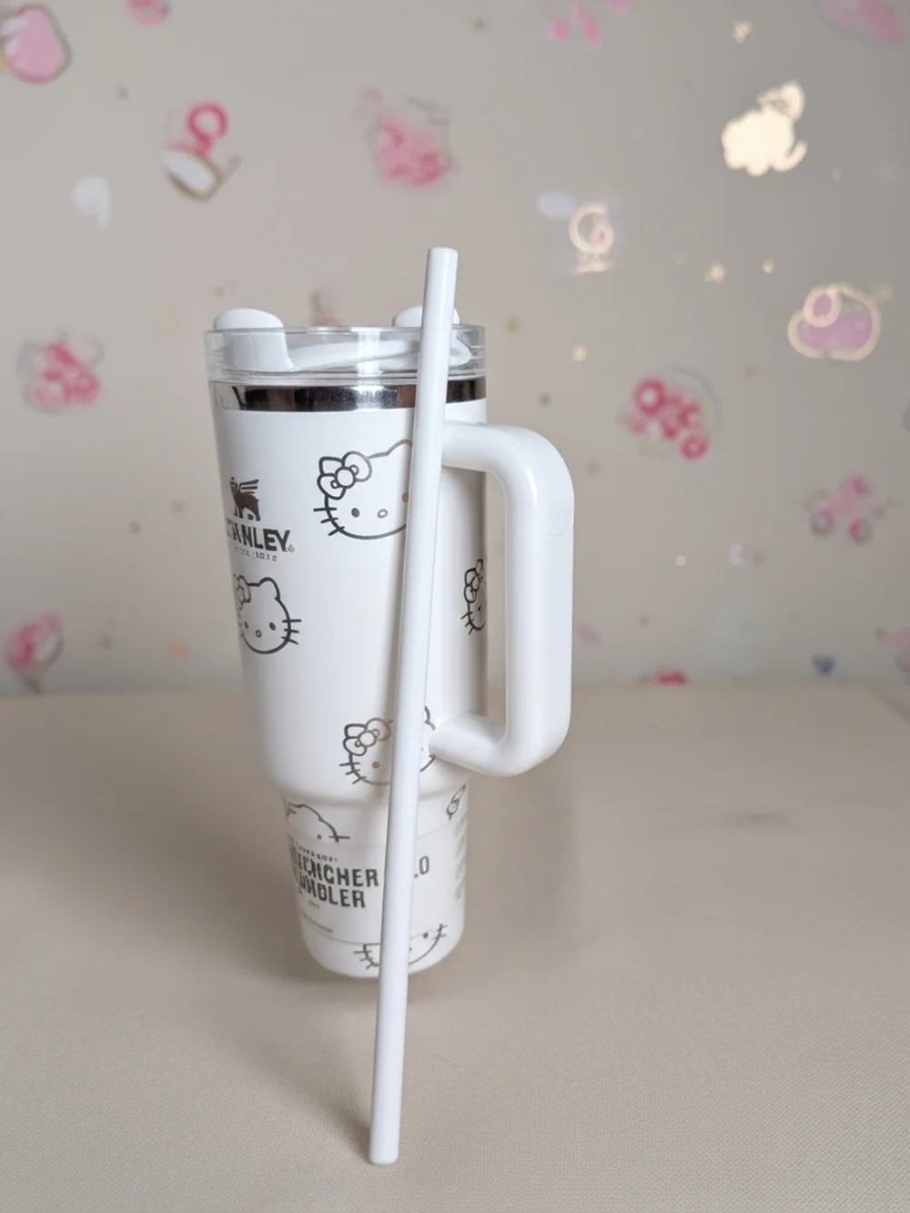 Stanley White Hello Kitty Travel Mug with Handle and Straw
